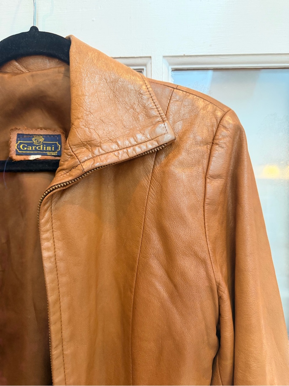 Vintage Gardini 70’s Made in Italy Chestnut Brown Leather Zip Moto Jacket Size M - Picture 2 of 16